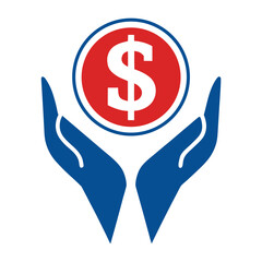 Hands holding dollar coin symbol vector