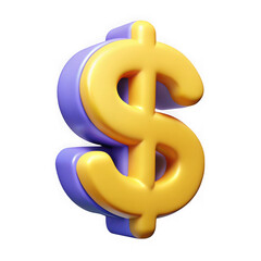 Obraz premium Stylized 3d dollar sign symbol with yellow and purple layers isolated on transparent background