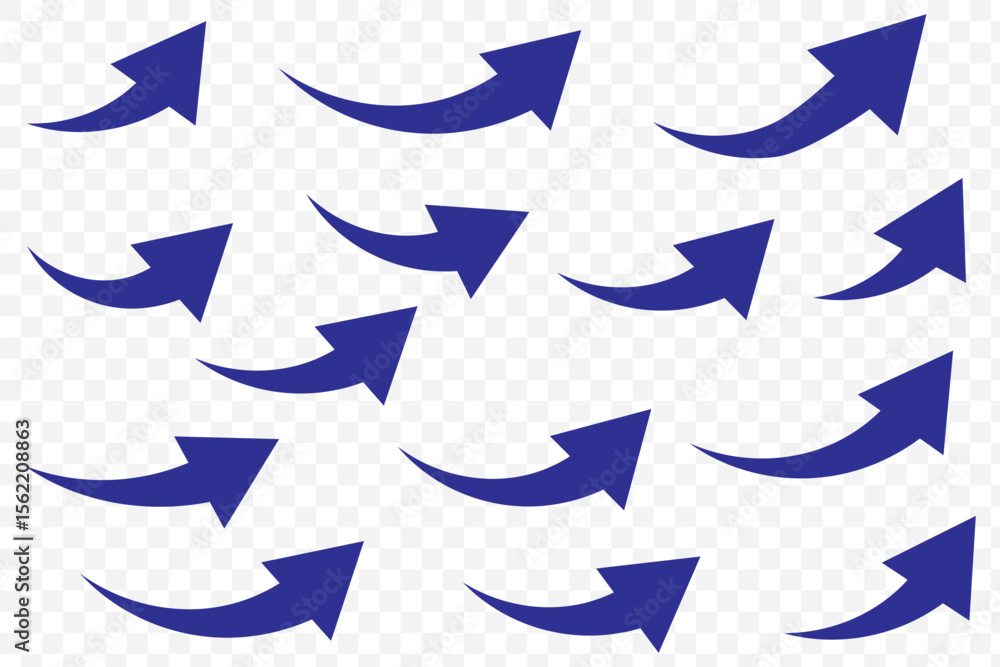 Poster set of long blue curve arrow icon vector . blue curve arrow icon set. long arrow icon set. curve arr