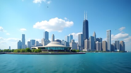 Fototapeta premium Daytime Chicago Skyline with Domed Building by Lake Michigan