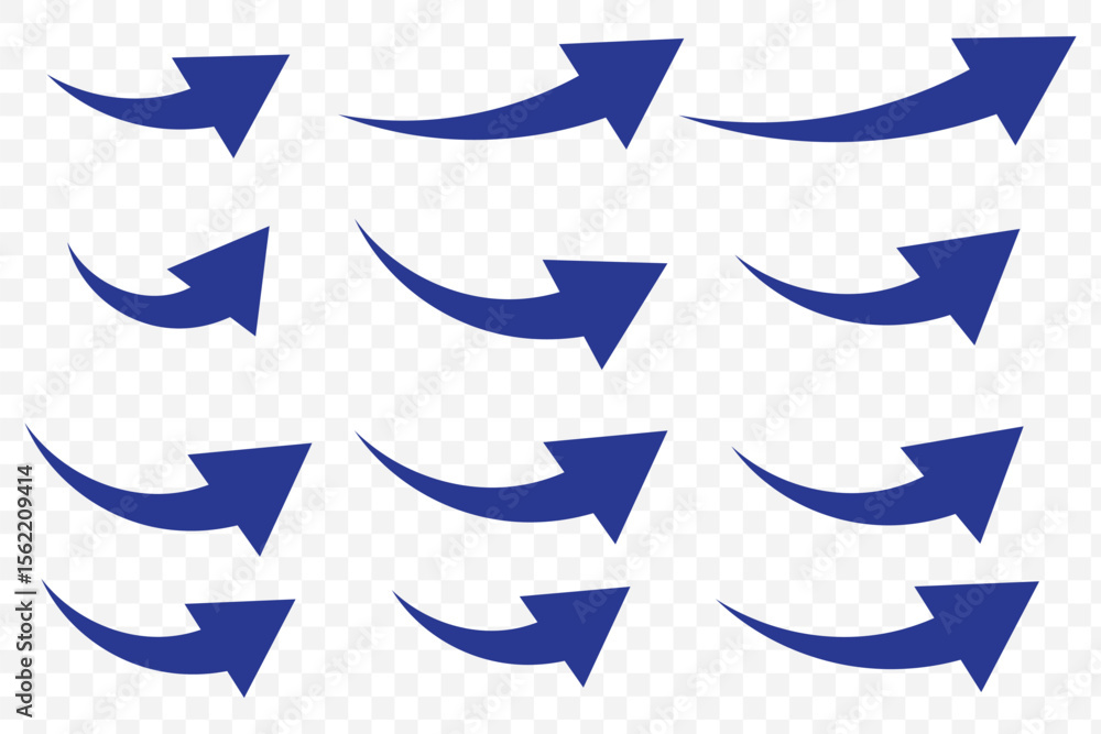 Poster set of long blue curve arrow icon vector . blue curve arrow icon set. long arrow icon set. curve arr