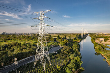 aerial view pylon in power satation