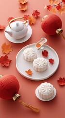 Mooncakes and tea, a festive autumn treat.