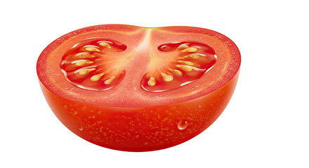 Vibrant half tomato showcasing seeds and juicy texture in detailed view