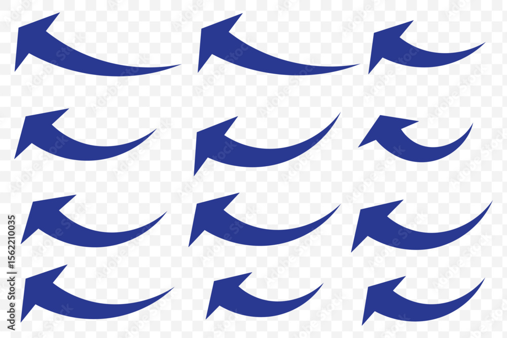 Poster set of long blue curve arrow icon vector . blue curve arrow icon set. long arrow icon set. curve arr