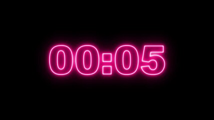 Neon One Minute Digital Timer.  Digital 1 minutes timer, 1 minute timer countdown animation, seconds on transparent background 60 second timer, Countdown video.  - Powered by Adobe