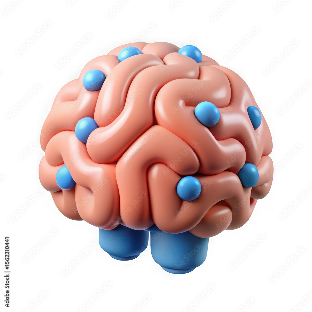 Poster stylized 3d brain with blue nodes representing connections or data points isolated on transparent ba