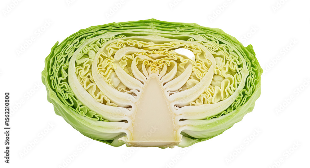 Aufkleber a cross section of a fresh green cabbage showing its layers and core details