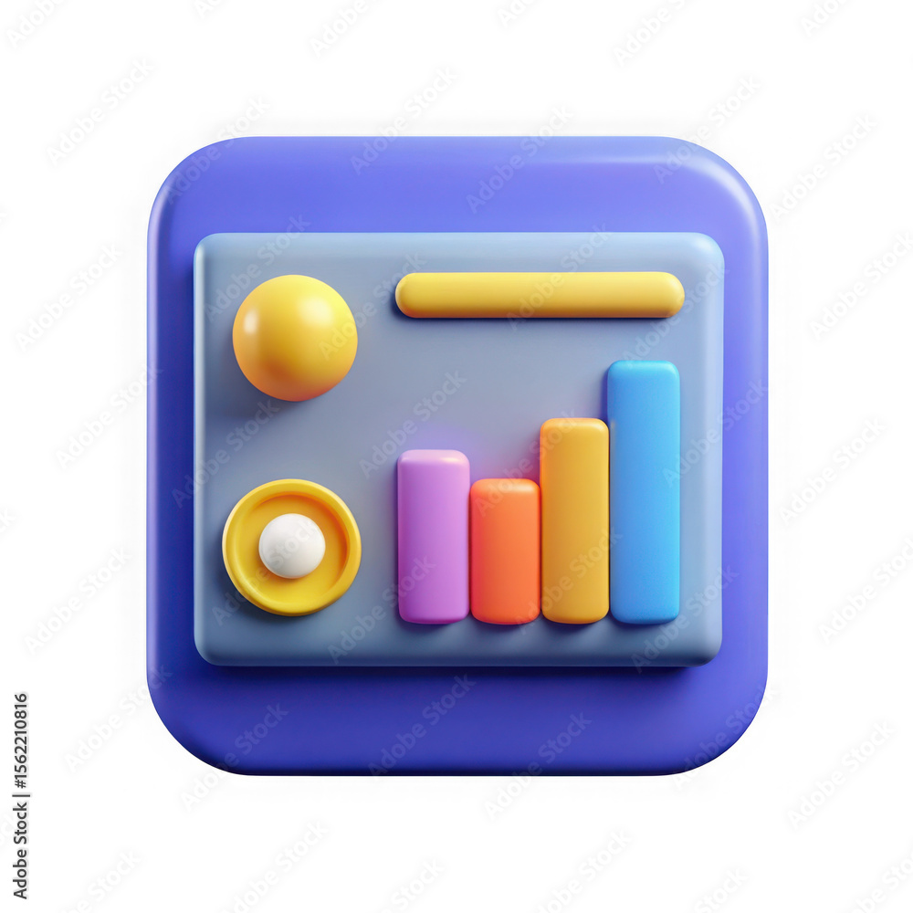 Poster 3d stylized infographic elements with colorful bars and spheres isolated on transparent background