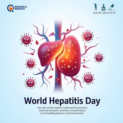 World Hepatitis Day Poster Illustration with Liver, Virus, and Diagnosis Elements – July 28 Awareness Design