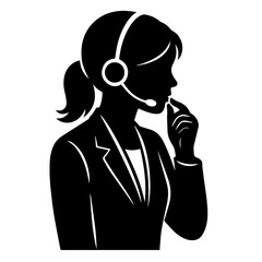 Customer Support Woman Silhouette – Elegant Black and White Vector of Headset Professional
