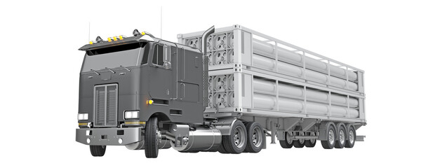 High-pressure hydrogen tube trailer truck for safe and efficient gas transport isolated on transparent background. 3D illustration