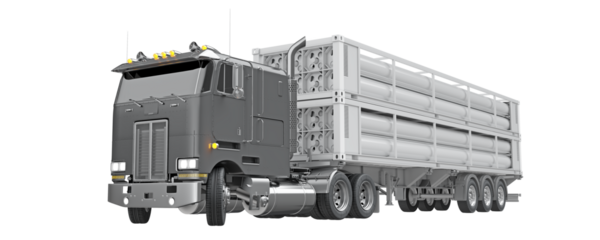 High-pressure hydrogen tube trailer truck for safe and efficient gas transport isolated on transparent background. 3D illustration