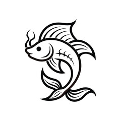 Fototapeta premium Elegant fish graphic in black and white outline style