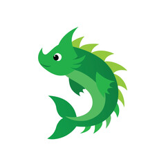 Green cartoon fish design element for aquatic themed projects