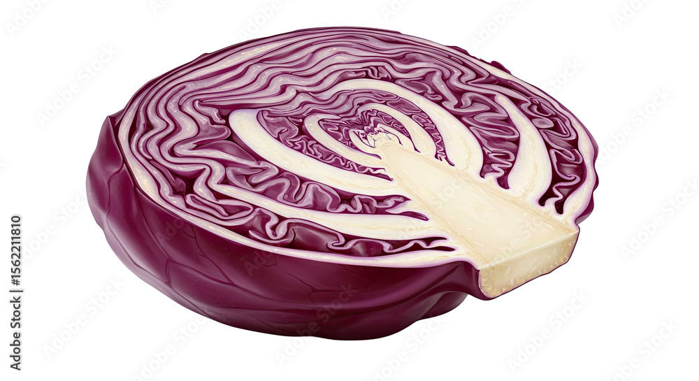 Poster A vibrant cross section of red cabbage showcasing its intricate layers and texture