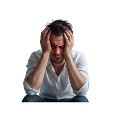 Stressed Man with Hands on Head, Depressed and Anxious Expression