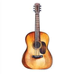 Fototapeta premium Watercolor Acoustic Guitar Depicted with Warm Tones and Detailed Craftsmanship