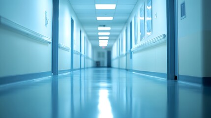 Fototapeta premium Empty hospital corridor extending into the distance.