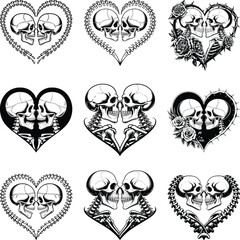 Obraz premium Skeleton Heart SVG Bundle, Skull Kissing Clipart, Skeletons in Love