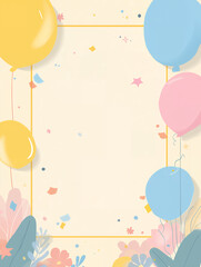 Birthday Party Frame With Balloons And Decorations