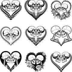 Skeleton Heart SVG Bundle, Skull Kissing Clipart, Skeletons in Love