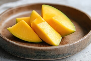 Ripe Mango Slices on Ceramic Plate Ready to Eat