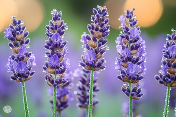 Obraz premium Close-up of Fresh Lavender and Green Leaves