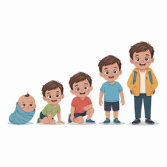 Illustration of a boy s growth stages from baby to child