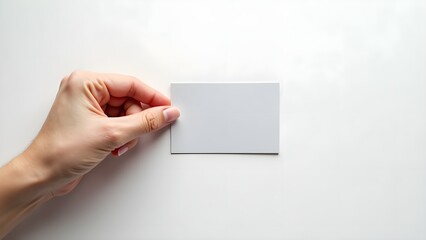 Obraz premium Clean Business Card Held by Hand on White Background for Branding