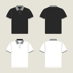 Naklejka premium Front and back views of black and white polo shirts with grey collars
