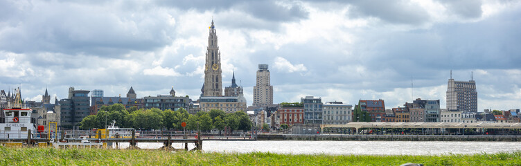 panoramic view of Antwerp with Cathedral of Our Lady, Belgium