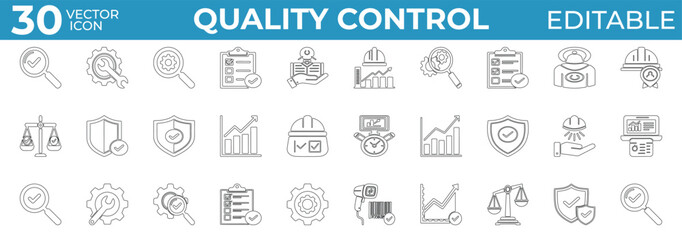 Editable quality control icons for industry, audit, and compliance

