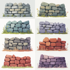 Collection of diverse dry stone walls with natural textures and colors