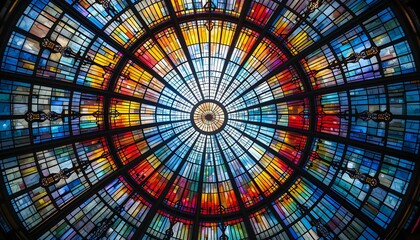 Vibrant Stained Glass Dome with Sunlight Burst – Spiritual Geometric Ceiling Art
