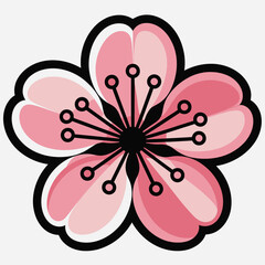 Stylized pink cherry blossom flower with black outline and center