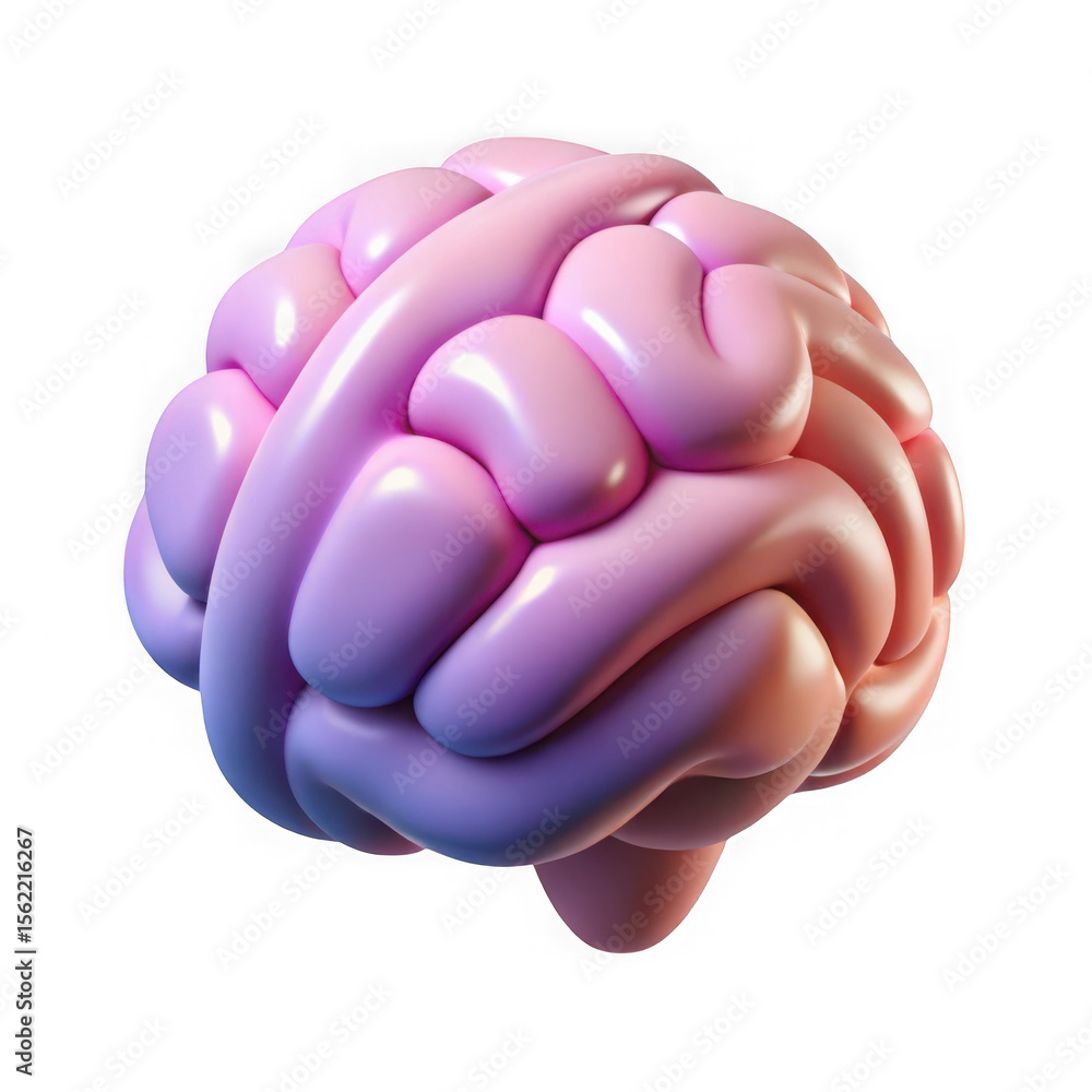 Poster Stylized pink brain with smooth curves and gradient lighting isolated on transparent background