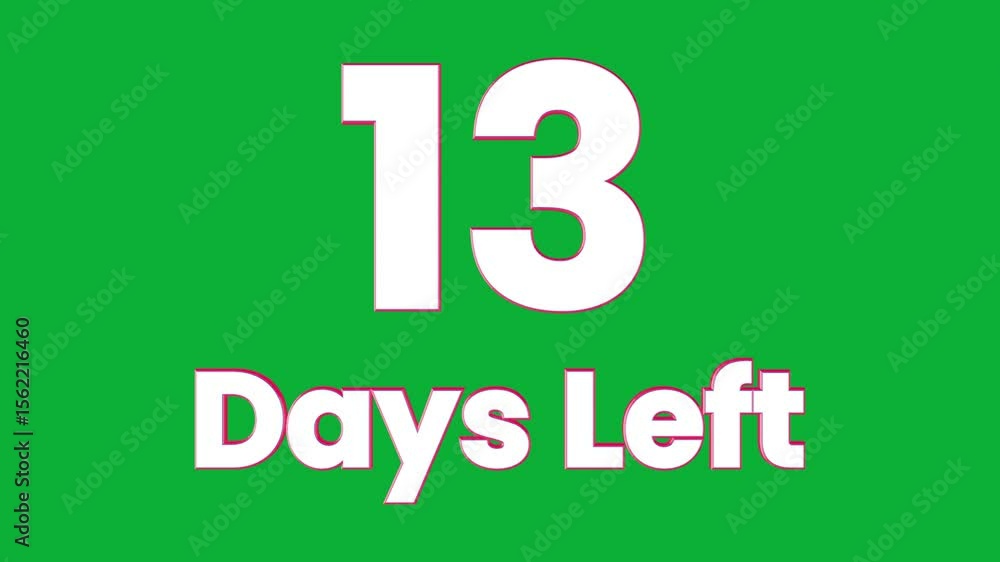 Poster 13 days left, 3d text logo rotation animation on green screen background
