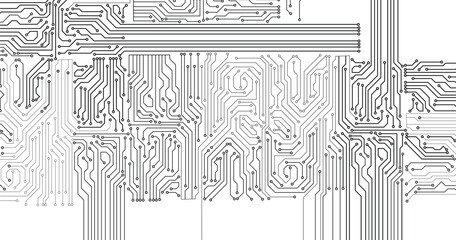 Abstract Creative futuristic circuit board technology background. Circuit board with various technology elements.