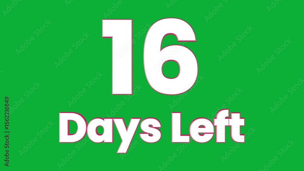 Poster 16 days left, 3d text logo rotation animation on green screen background