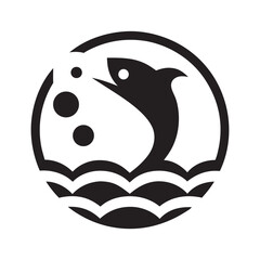 Smiling Dolphin Jumping Through Waves Logo Design