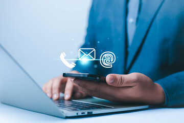 Businessman icons (address, phone, email, mobile, call) contact customer support, email website...