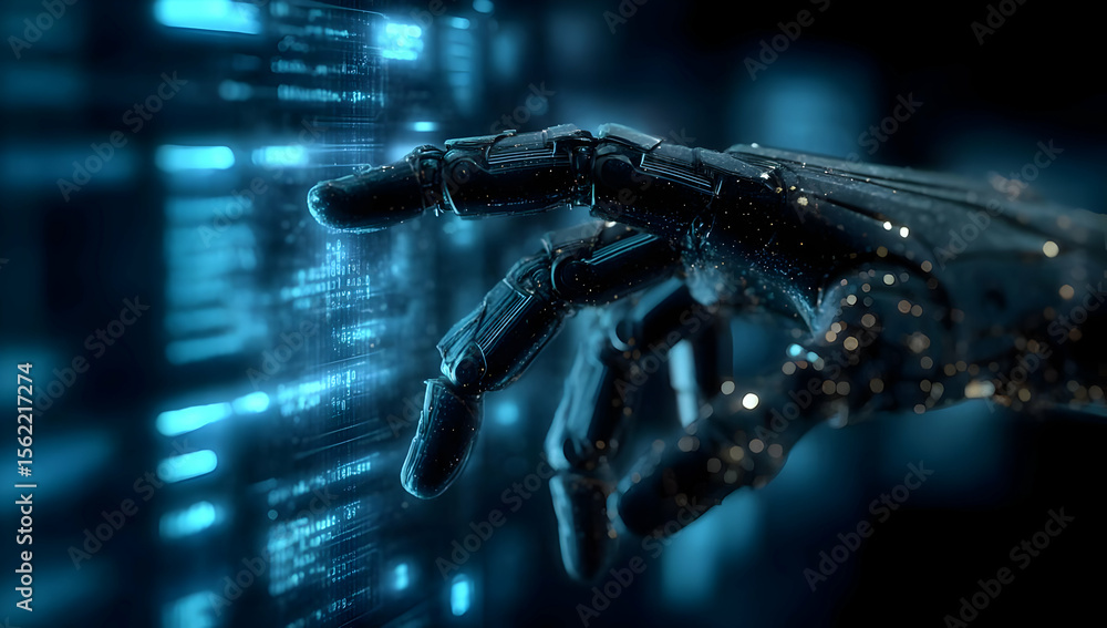 Aufkleber futuristic robotic hand interacting with a digital interface, symbolizing advanced technology and in