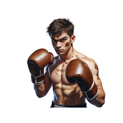 Determined Boxer with Mud Splattered Face and Brown Leather Gloves