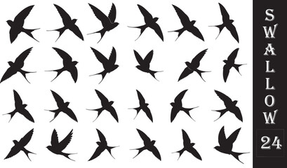 Minimalist Swallow  flying in different diirection Silhouette  SET