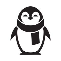 Cute Penguin Wearing Scarf Vector Logo