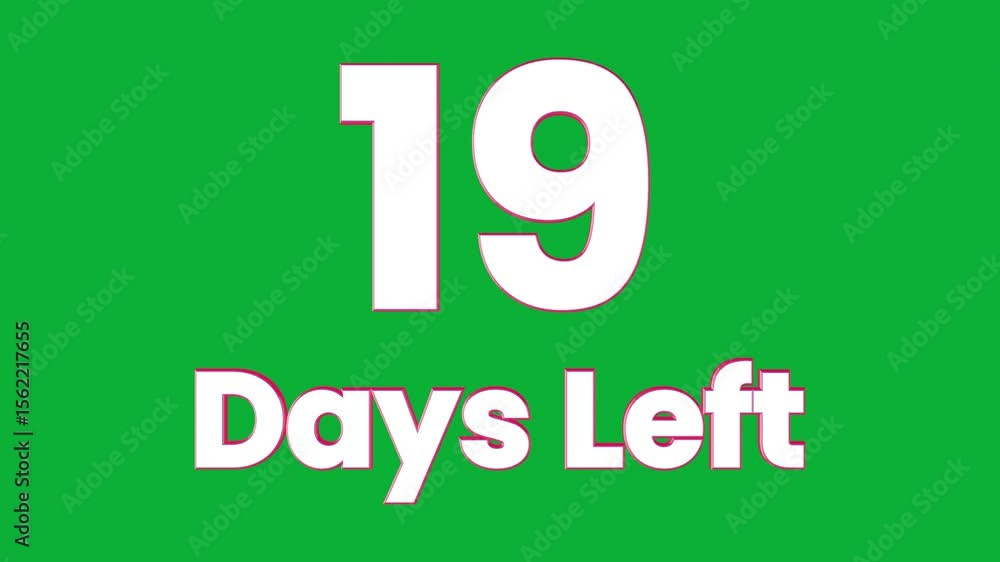 Poster 19 days left, 3d text logo rotation animation on green screen background