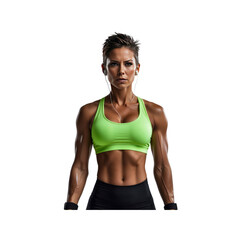 Determined Female Athlete with Muscular Physique in Lime Green Sports Bra