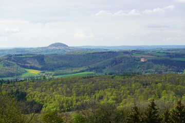 Fototapeta premium Panorama opening from Kuhalb mountain, Donzdorf village, Baden Wuerttemberg, Germany