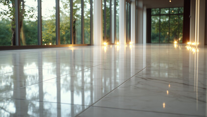 Fototapeta premium Polished marble flooring in a contemporary architectural space for luxury interior design and real estate marketing